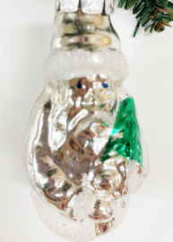 Glazen vintage kerstbal - kerstman, no 4.  Antieke zilveren kerstversiering