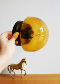 Bruin/geel glazen vintage plafondlamp. Retro lampje / plafonniere