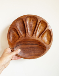 6 houten vintage fondueborden. Set bruine retro borden