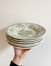 Set van 6 stenen borden. Groen/witte vintage bordjes - Ironstone tableware
