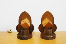Set Art Deco boeksteunen met dobbelstenen. Houten vintage boekensteun - globe