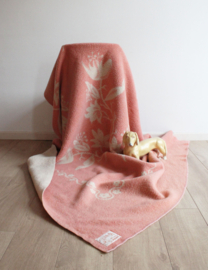 Roze / beige wollen vintage deken. Warme retro sprei/plaid - 164 x 211 cm.