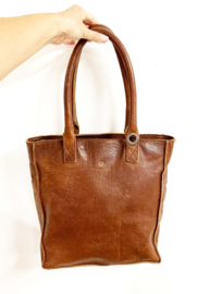 Lederen Micmacbags tas. Bruine leren schoudertas