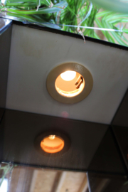 Rookglazen vintage zuil met verlichting - Belgo Chrom? Spiegelende sokkel / display / plantenzuil