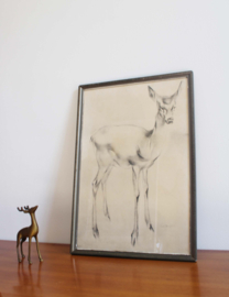 Vintage 'schilderij'met hertje. Retro Bambi prent in lijst, Han van Meegeren