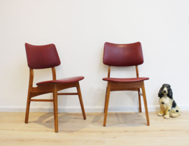 2 houten vintage stoelen. Set Mid Century retro eetkamerstoelen