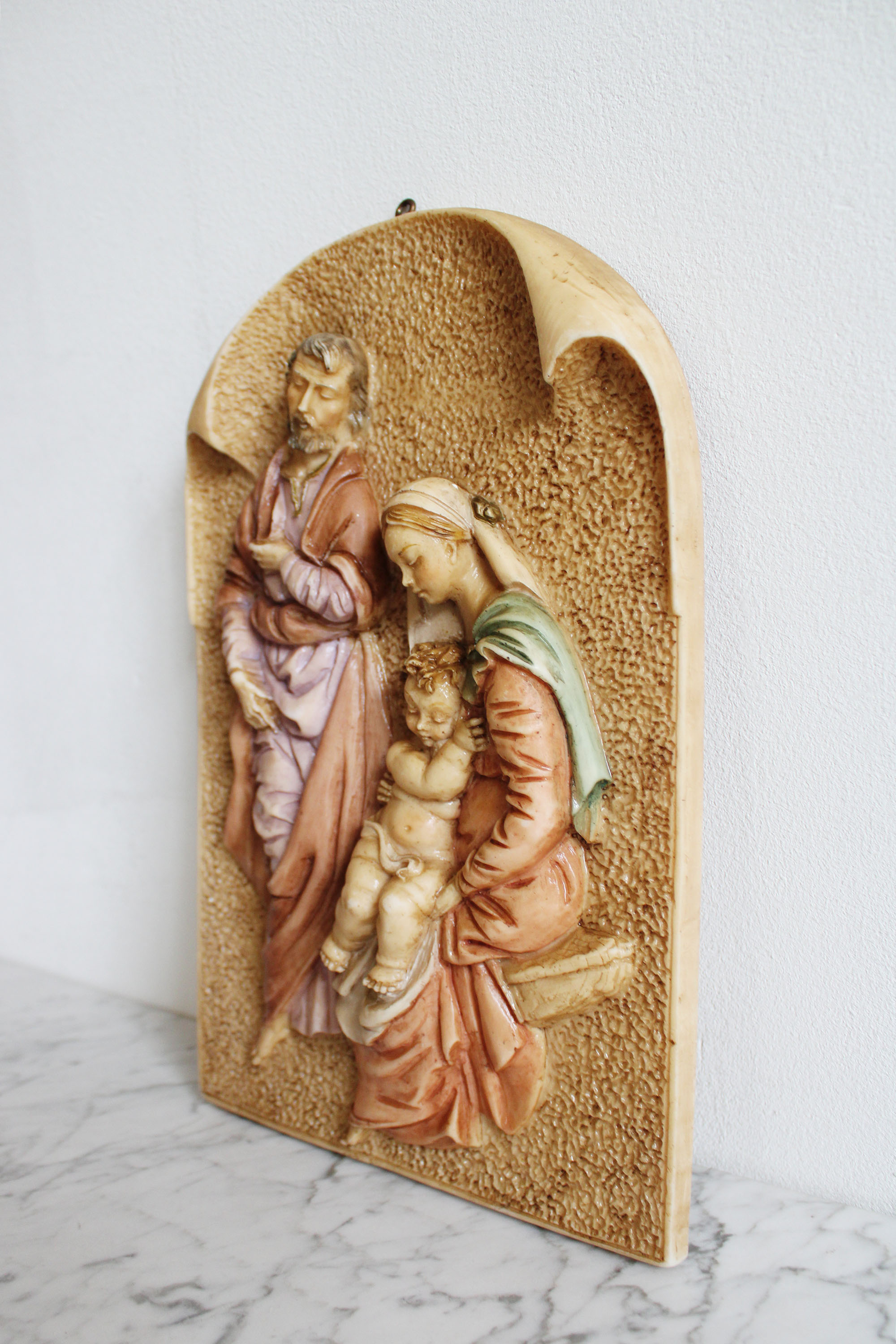 Albasten plaquette van de Heilige familie - Faro. Stenen vintage afbeelding