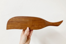 Houten vintage schaal in peul vorm. Boho bord met vakken / snackschaal