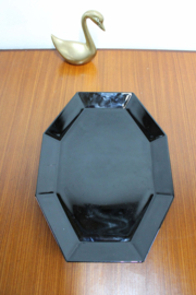 Zwart glazen vintage schaal- Arcoroc -France Octime. Retro bord