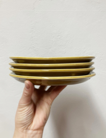 4 aardewerk vintage fondue borden. Set retro bordjes.
