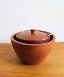 Set teakhouten schaaltjes met lepel. 2 vintage bakjes / kommetjes