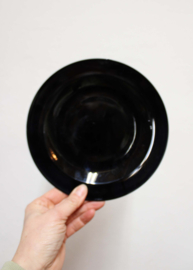 3 zwart glazen vintage bordjes- Arcoroc -France.  Set retro ontbijtbordjes