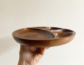 Teakhouten vintage fonduebord. Retro bordje / schaal met vakjes