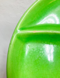 Grote set aardewerk vintage fondue borden. 11 groene retro bordjes