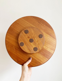 Teakhouten vintage "Lazy Susan' schaal. Retro serveerschaal met 2 lagen