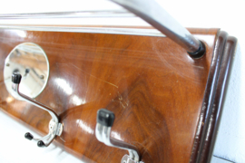 Houten vintage kapstok met spiegeltje. Retro Mid Century wandkapstok