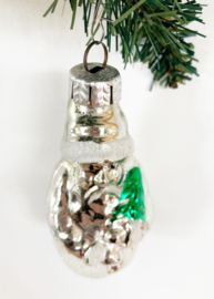 Glazen vintage kerstbal - kerstman, no 4.  Antieke zilveren kerstversiering