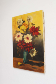 Groot expressief bloemstilleven zonder lijst. Origineel  schilderij op doek
