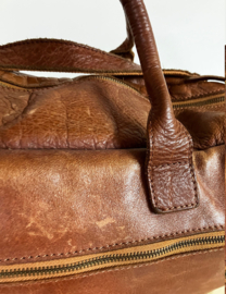 Originele leren Cowboysbag. Bruin lederen tas / schooltas / duffelbag
