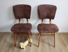 Set houten vintage stoelen. 2 Mid Century retro eetkamerstoelen