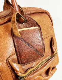 Originele leren Cowboysbag. Bruin lederen tas / schooltas / duffelbag