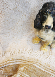Beige vintage deken / plaid in aardetinten.  Wollen beige retro tafelkleed