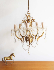 Goudkleurige vintage kroonluchter - "kaarsjes". Hollywood Regency hanglamp