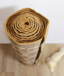 Bruine vintage loper met Oosters decor. Lang wollen Boho tapijt / kleed