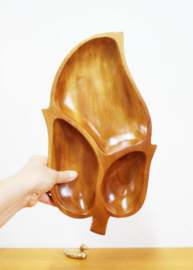Houten vintage schaal in blad vorm. Boho bord met vakken / snackschaal