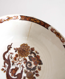 Aardewerk retro servies met draken. Vintage taartschaal met bordjes en 2 kommen/ Dragon of Kowloon