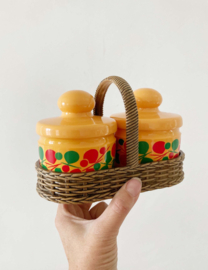 Set vintage confituren potjes in mand - Emsa. Retro fruit bakje met deksel