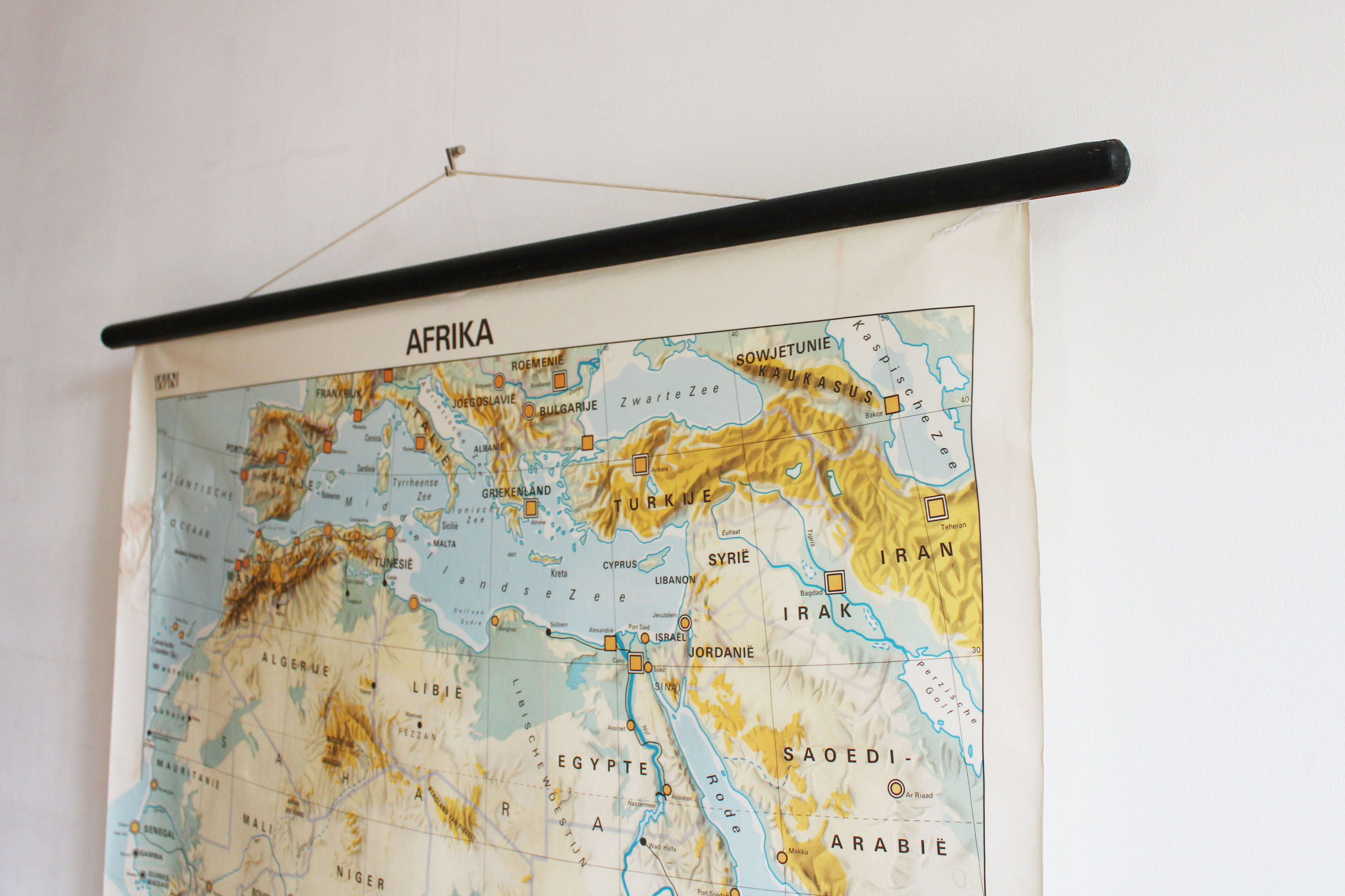 Vintage aardrijkskunde schoolplaat - Afrika Retro landkaart / wandkaart