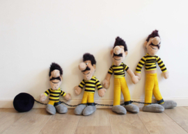 Vintage knuffels; De Daltons van Lucky Luke. Joe, Jack, William en Averell. Retro pluche