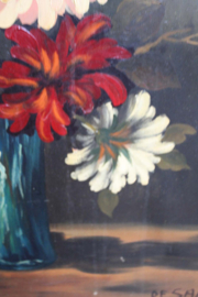 Groot expressief bloemstilleven zonder lijst. Origineel  schilderij op doek