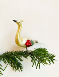 Glazen vintage kerstversiering - vogel. Antieke kerstbal op knijpertje