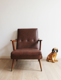 Bruine vintage fauteuil. Retro Mid Century design stoel