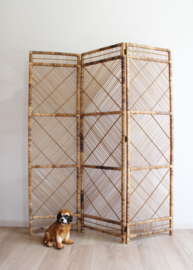 Rieten vintage kamerscherm. Rieten retro / Boho roomdivider.