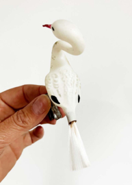 Glazen vintage kerstversiering - zwaan/ooievaar. Antieke vogel op knijpertje