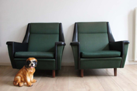 Set groene vintage fauteuils. Retro Mid Century design stoelen.