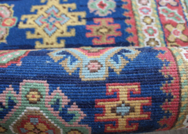Lange vintage loper met Oosters decor. Wollen Boho tapijt / kleed