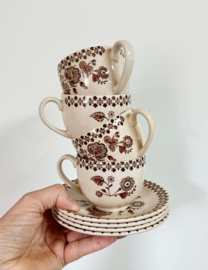 Set van 4 vintage kopjes en schotels -Johnson Bros - Old Granite - Jamestown