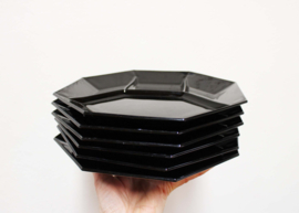 Set zwart glazen vintage fondueborden- Arcoroc -France Octime. 6 retro bordjes