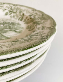 Set van 6 stenen borden. Groen/witte vintage bordjes - Ironstone tableware