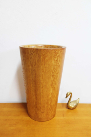 Houten vintage paraplubak, blank eiken. Hoge brutalist pot.
