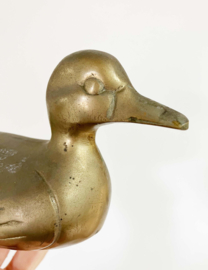 Zware messing eend. Goudkleurige vintage vogel beeldje, brass