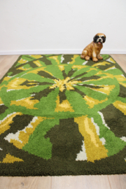 Tof groen / geel vintage vloerkleed. Retro seventies tapijt, Groovy Baby!