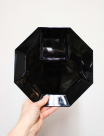 Set zwart glazen vintage fondueborden- Arcoroc -France Octime. 6 retro bordjes