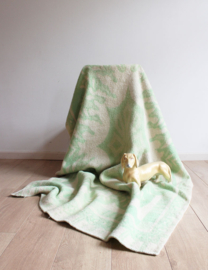 Mint groene wollen vintage deken. Eenperssons retro sprei - 113 x 24 cm.