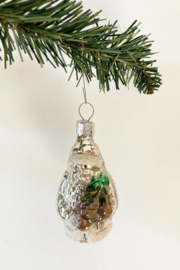 Glazen vintage kerstbal - kerstman, no 2. Antieke zilveren kerstversiering