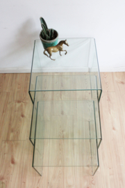 Glazen vintage mimiset. 3 retro design tafeltjes van glas / nesting tables